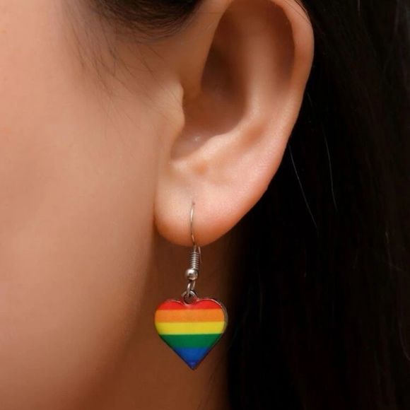 Rainbow Heart Earrings - Picture 2 of 3